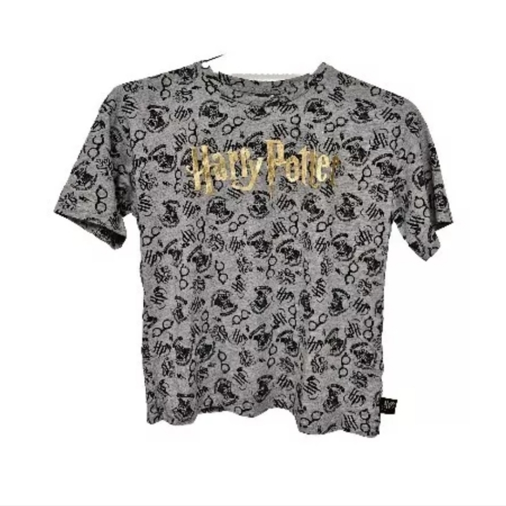 Harry Potter Short Sleeve Top Size Primark 12-13 Yrs Gray Black Gold NWOT
